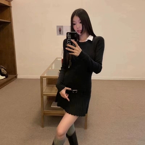 Abito Polo vita Design Splicing donne donne autunno Chic si coltivano con un centinaio di pieghe abiti - Product Image 6