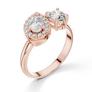 Anillo de compromiso y uso diario TOI ET MOI con perlas y diamantes cultivados en laboratorio, chapado en oro rosa de 18 quilates con rodio, certificado IGI - Product Image 1