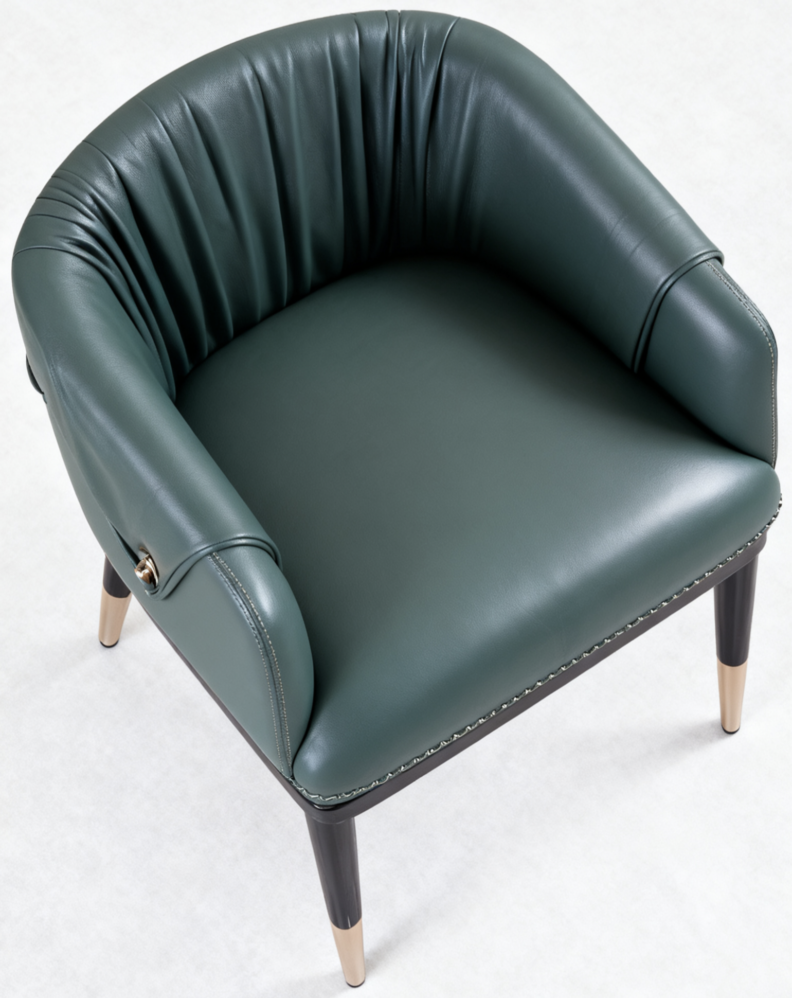 Upholstery: Deep emerald green / Legs: Black with gold tips
