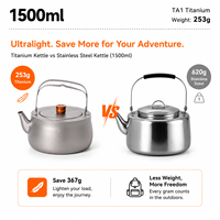 Bouilloire de camping en titane de 1500 ml, théière de pique-nique d'extérieur, pot à eau bouillante avec poignée pliable, ustensiles de cuisine en titane ultralégers