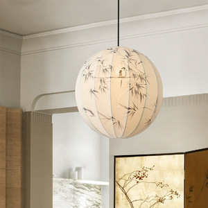 Chinese Style Hand Painted Fabric Pendant <b>Light</b> Round E27 LED Bulb For Living Room <b>Dining</b> Room Tea House Decor - Product Image 2