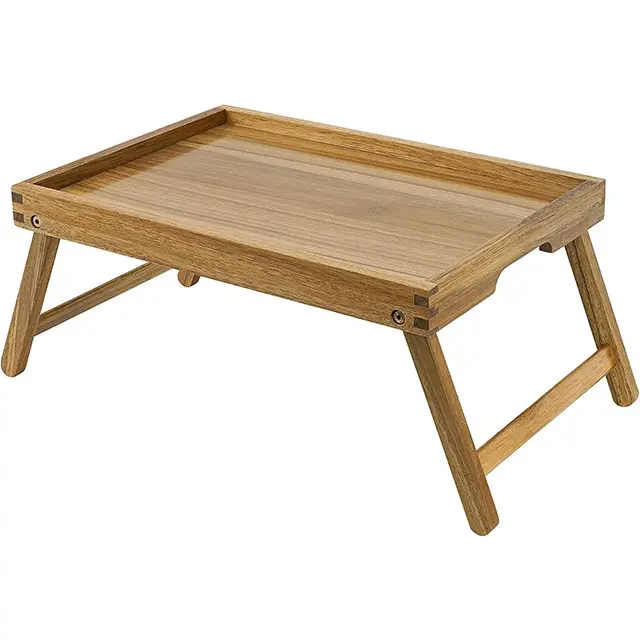 Custom Bamboo Platters Lap Desk Snack Bed Tray Folding Legs with Handles Breakfast Food Tray Table for Sofa Eating