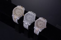 Montre Diamants Hip Hop de Luxe à Cadran Romain et Moissanite VVS, Plaqué Or, pour Homme et Femme
