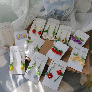 أقراط كروشيه قطنية كروشيه أقراط عباد الشمس خيوط دانتيل فاكهة 14 قيراط مطلية بالذهب أقراط كروشيه متدلية مثقوبة - Product Image 6