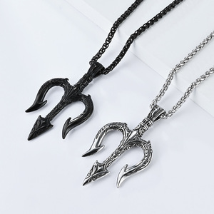 yunnique retro trident <b>titanium</b> steel necklace for men, a unique hip-hop style pendant, versatile sweater <b>chain</b> cha - Product Image 2
