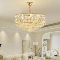 Lustre LED en fer et cristal de style européen, finition dorée, pour salon, salle à manger, hall d'entrée, hôtel, escalier, luminaire suspendu