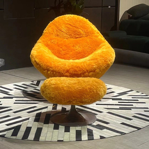 Sillón Bouclé para Sala de Estar Estilo Nórdico, Muebles Modernos de Lujo, Color Naranja Cachemira - Product Image 2