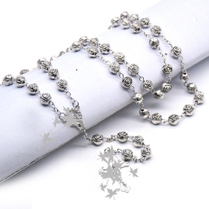 Collier chapelet vintage en argent avec perles de 8 mm, chaîne unisexe tendance pour pull, cadeau, origine Yiwu - Product Image 4