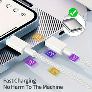 Câble de charge rapide USB C vers TYPE C tressé couleur macaron PD 60W pour iPhone <span class=keywords><strong>15</strong></span>, câble de données Type-C 1 <span class=keywords><strong>m</strong></span> 2 <span class=keywords><strong>m</strong></span> - Product Image 3