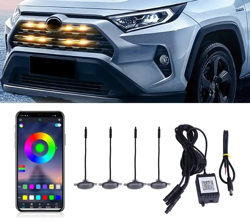 App Controls T piccola luce gialla e la griglia fuoristrada viene modificata 4 in 1 luci per griglie per auto LED intelligenti