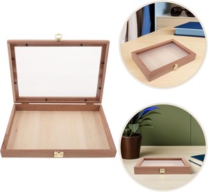 Natural Wooden Storage Box with Hinged Lid and Front Clasp Pine Wood Box Wood Glass Top Enclosed <b>Display</b> <b>Case</b> - Product Image 3