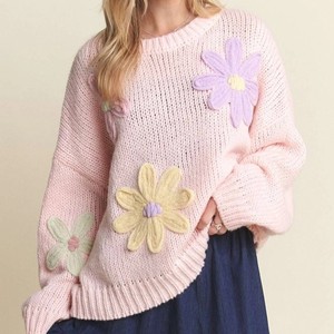 Tùy Chỉnh Mùa Thu Của Phụ Nữ Hoa Đính 100% Polyester Thoáng Khí Giản Dị Dài Tay Áo Quá Khổ Đan Áo Len Hàng Đầu Nhà Sản Xuất - Product Image 1