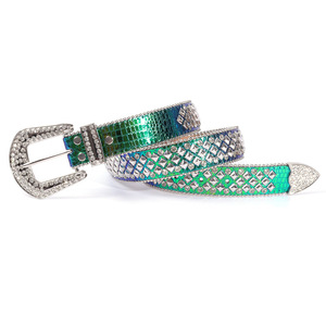 Custom Rhinestone <b>Belt</b> With Silver Buckle Geometric Pattern Casual Y2K Style For Women Factory Direct Supply - Product Image 2