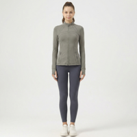 Veste de yoga ajustée pour femme à col montant, haut d'entraînement à manches longues entièrement zippé, veste de sport avec trous pour les pouces pour la course et le fitness
