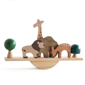 China manufacture gift customized oem blocks sorting balance wooden animal stacking toy