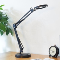 Wholesale 3 Modes 10 Brightness Levels Adjustable Long Arm 2-in-1 LED Desk Lamp with Magnifier Lens USB Dimmable Aluminum Alloy