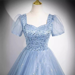 Elegant Ball Gown Gray Blue Chiffon Sweetheart Neckline Natural Waist Prom Dress Formal Evening Wear - Product Image 2