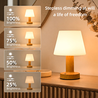 Lampe de table champignon minimaliste nordique, base en bois, commande tactile, rechargeable par USB, luminosité réglable, lampe de bureau d'ambiance