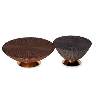 Tables basses rondes <span class=keywords><strong>de</strong></span> luxe, tables basses en bois radiales exquises, haut <span class=keywords><strong>de</strong></span> gamme, brun foncé, base en métal gris foncé pour le salon - Product Image 2