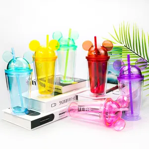 Wholesale 20oz Clear Acrylic Tumbler Double Wall Plastic Cup With Dome Lid  High Quality Transparent Acrylic Tumbler with Straw