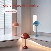 Lámpara de Mesa Moderna Recargable con Forma de Hongo, Lámpara LED con Control Táctil Regulable para Decoración de Dormitorio, Estudio y Hogar Nórdico
