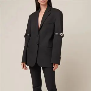 欧莱雅迪时尚新款感官个性黑色腰带西装外套女女