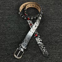 Ceinture Femme Y2K Style Western Imprimé Serpent Noir et Blanc Rivets Incrustés Style Moto Sangle Fine pour Jeans Accessoire de Mode Urbaine