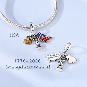 Bracciale per il 250° Anniversario degli USA, Charm <span class=keywords><strong>in</strong></span> <span class=keywords><strong>Argento</strong></span> <span class=keywords><strong>925</strong></span>, Bracciale con Charm 'Spirit of America' per Regalo del Giorno dell'Indipendenza, Inciso con '1776' - Product Image 2