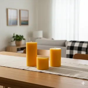 MUMHANE <b>Set</b> of 3 Yellow Cylinder Baton <b>Candles</b> - Product Image 2