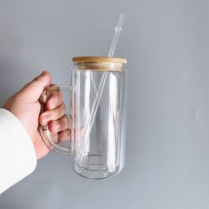 Vasos de doble pared de 12oz, 15oz, 20oz, de vidrio preperforado tipo globo de nieve, aptos para vasos de cerveza con purpurina de 5mm, con asa para purpurina - Product Image 4