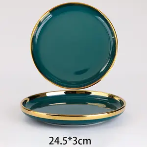 Set Piring Emas Zamrud Angin Mewah Ringan Kualitas Tinggi Set Piring Mangkuk Sup Keramik Rumah Tangga