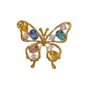 Broches de Zirconia Multicolor Franceses en Oferta, Elegantes Broches de Cristal con Forma de Mariposa Dorada, Conjunto de Accesorios Populares para Mujer ALN26020394 - Product Image 6
