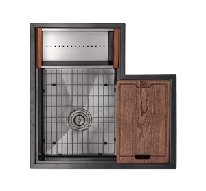 Fregadero de cocina de esquina para estación de trabajo de 30 ", cuenco individual negro, fregadero de radio R10 de acero inoxidable de calibre 16 con resistente a arañazos y manchas - Product Image 1