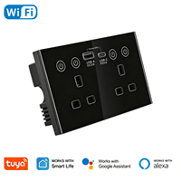 Prise murale double intelligente WiFi Royaume-Uni 13A avec 2 ports USB-A USB-C en verre trempé IP21 compatible Tuya Smart Life Alexa Google Home