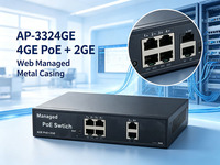 Switch PoE Gestionado por Web con Puerto de Enlace Ascendente 2GE y 4GE Gigabit, 60W, Switch Ethernet Gestionado Integrado para Cámaras IP CCTV, Punto de Acceso WiFi 3324GE