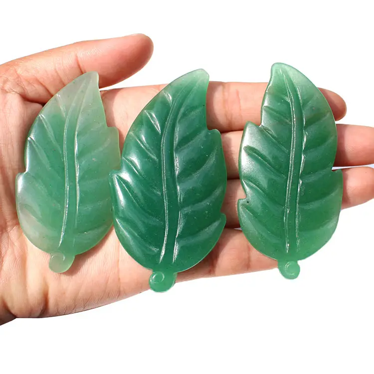Feuilles d'aventurine vertes naturelles sculptées à la main, 1 pièce, en cristal, pour la décoration