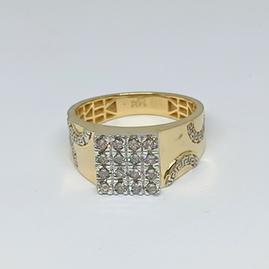 Elegant 14K Yellow Gold Natural Diamond <b>Ring</b> for <b>Men</b> with Round Brilliant Cut Rhodium Plated Office/Career Style - Product Image 2
