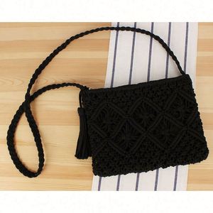 Bolso de hombro de algodón con borlas y asa tejida, estilo vintage, para vacaciones de verano, viajes, playa, de paja, venta al por mayor - Product Image 5