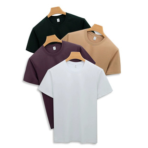 Camiseta de Manga Corta para Hombre, Estilo Vintage de Alta Gama, Corte Ajustado, Algodón Mercerizado con Amoníaco Líquido de Doble Cara, Cuello Redondo, Color Sólido - Product Image 4