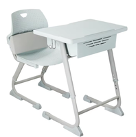Ensemble de chaise et de bureau d'école en métal réglable avec siège ventilé, boîte perforée, cadre en forme de U, design contemporain, mobilier pour étudiants