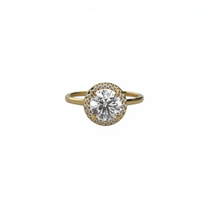 Claw Prong Halo Diamond <b>Ring</b> 18K Gold Plated Round Brilliant Solitaire <b>Plain</b> Shank Engagement <b>Ring</b> Fine Jewelry Gift for Women - Product Image 1