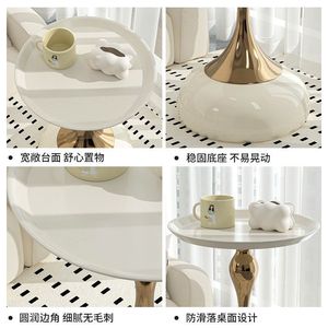 European Style <b>Round</b> Side <b>Table</b> Warm White Matte Black Glass Top <b>Console</b> <b>Table</b> For Living Room Bedroom Sofa Corner Use - Product Image 4