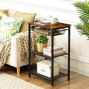 Three Tier Storage <b>Rack</b> With Mesh <b>Shelves</b> And Wooden Top For Living Room Or Office Use - Product Image 1