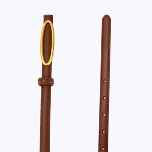 Ceinture élégante pour <span class=keywords><strong>femme</strong></span> en cuir véritable, fine, avec boucle ovale dorée vintage, nouvelle ceinture en cuir véritable pour robe et jean - Product Image 5