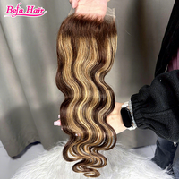 Cheveux humains naturels brésiliens Remy, couleur P4 27, ondulés, avec closure en dentelle HD 5x5