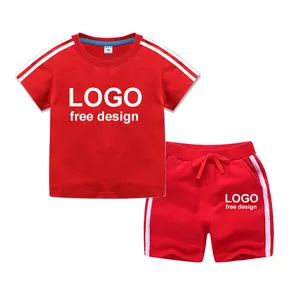 Özel erkek eşofman koşu spor kıyafetler moda kız çocuk çizgili T Shirt şort iki parçalı Set