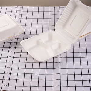 Boîte à bento jetable en papier, carrée de 8 à 9 pouces avec couvercle, conteneur alimentaire biodégradable - Product Image 3