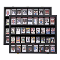 Vitrina de exhibición para tarjetas clasificadas, madera negra, 32 ranuras, 4 estantes, apertura frontal, exhibición de pared para coleccionistas de deportes, venta al por mayor, OEM, ODM