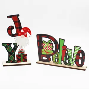Ychon New Christmas Table decorations wooden colorful letter ornaments Winter Holiday Table Decor Ideal Gifts
