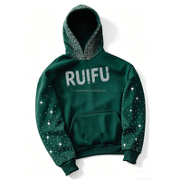 Sudadera con capucha de lujo personalizada con pedrería, bordado 3D, relieve, impresión DTG, estilo urbano, algodón, oversize, para hombre